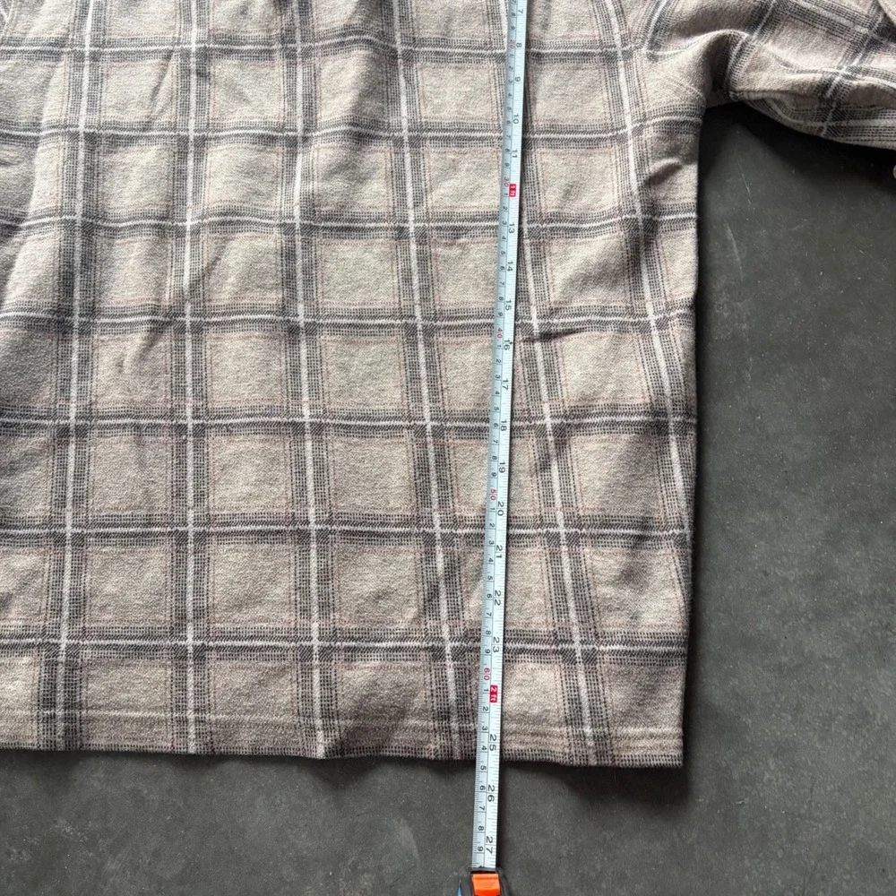 Marc Edwards Mens Plaid Long Sleeve Polo Shirt Brown Grey Size M